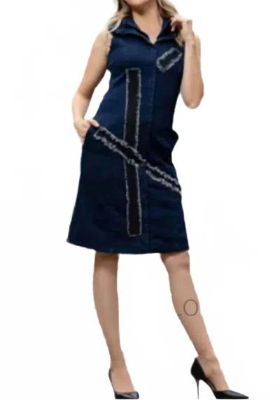 Samuel Dong Stretch Denim Double Collars Vest Dress In Blue In Multi