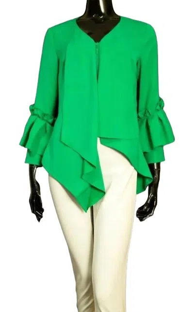 Samuel Dong Stretch Jacket With Ruffle Front Sleeves In Jade In Green