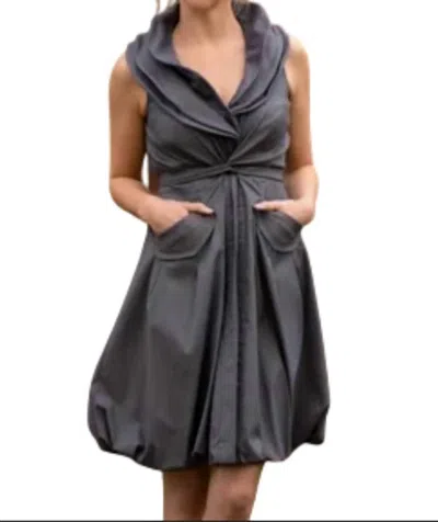 Samuel Dong Triple Wired Collar Cross Tie Bubble Dress - Petite In Castle Rock Gray In Black