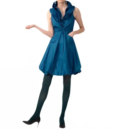 Samuel Dong Triple Wired Collar Cross Tie Bubble Dress In Aqua Marine In Multi