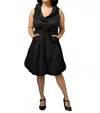 Samuel Dong Triple Wired Collar Cross Tie Bubble Dress In Black In Black