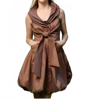 Samuel Dong Triple Wired Collar Cross Tie Bubble Dress In Cinnamon In Brown