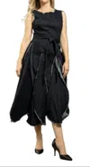 Samuel Dong Tulips Ruffle Hem Stretch Denim Dress In Black In Black