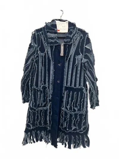 Samuel Dong Women's Denim Fringe Coat In Blue Denim