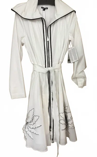 Samuel Dong Women's Long Sleeve Trench Coat Dress In White/black Trim