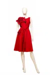 Samuel Dong Women's Stretch Dupioni 3d Flower A-line Dress In Red In Red