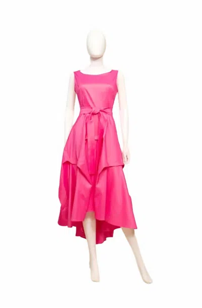 Samuel Dong Women's Stretch Pleated A-line Dress With Removable Rose Bows In Bougainvillea In Pink