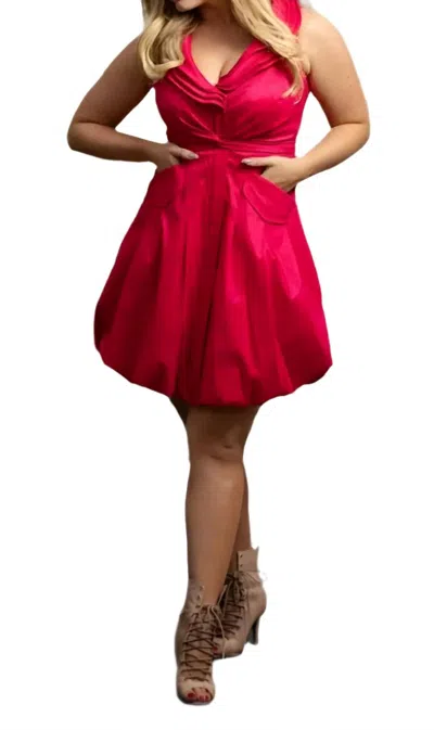 Samuel Dong Women's Triple Wired Collar Cross Tie Bubble Dress - Petite In Fuchsia Pink