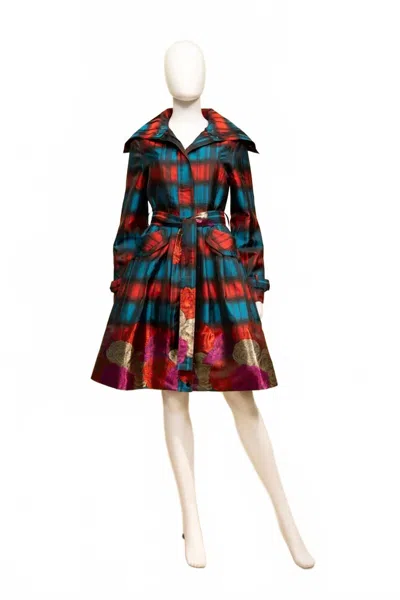 Samuel Dong Women's Yarn Dyed Brocade Dress/coat In Aqua Black In Red
