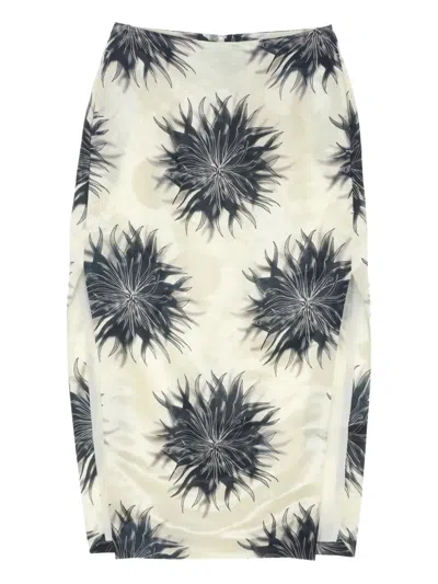 Samuel Gui Yang Floral-print Side-split Midi Skirt In White