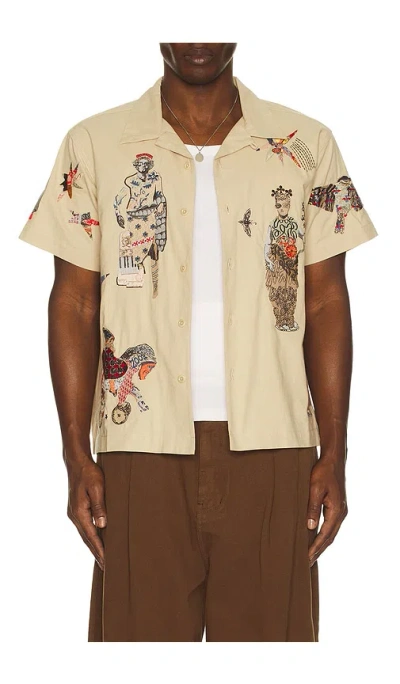 Samuel Zelig Collage Camp Shirt In Natural Tint