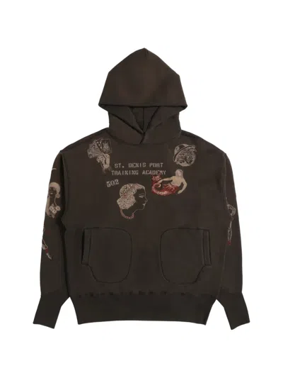 Samuel Zelig Duffle Embroidered-graphic Hoodie In Brown