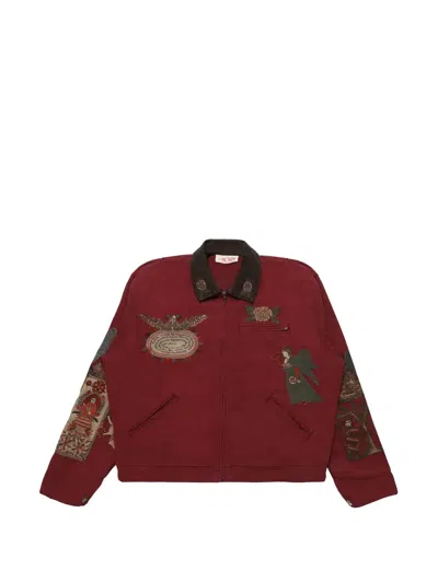 Samuel Zelig Folk Embroidered Corduroy-collar Jacket In Red