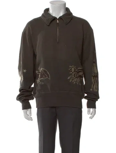 Pre-owned Samuel Zelig Graphic Print Collar Hoodie In Green