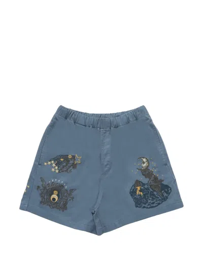 Samuel Zelig La Luna Embroidered Shorts In Blue