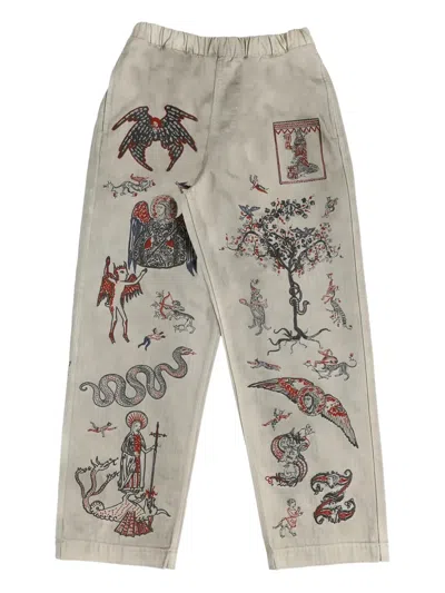 Samuel Zelig Medieval Print Trousers In Brown