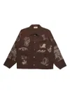 Samuel Zelig Restaurant Chore Embroidered Jacket In Brown