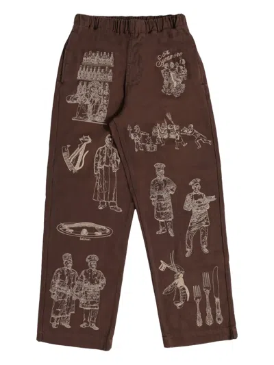 Samuel Zelig Restaurant Embroidered Trousers In Brown
