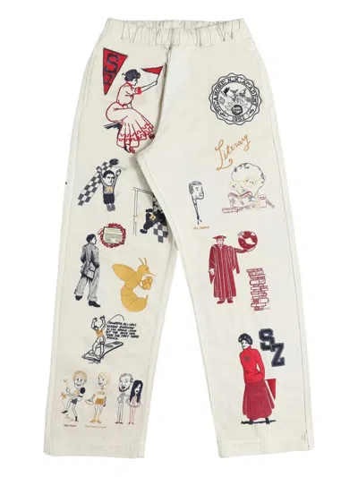 Samuel Zelig Varsity Elasticated Graphic Trousers In Neutral