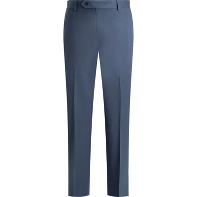 Samuelsohn Flat Front Straight Leg Wool Dress Pants In Blue