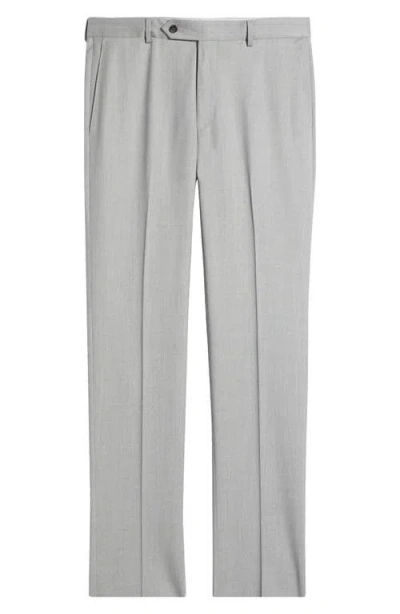 Samuelsohn Flat Front Straight Leg Wool Dress Pants In Light Grey