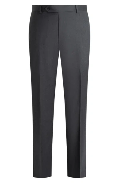 Samuelsohn Flat Front Straight Leg Wool Dress Pants In Mid Grey