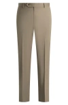 Samuelsohn Flat Front Straight Leg Wool Dress Pants In Taupe