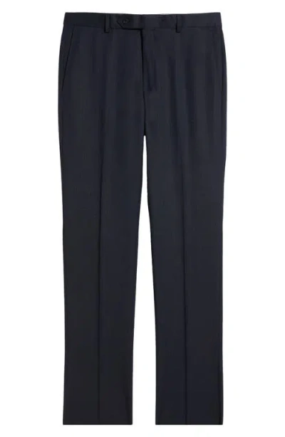 Samuelsohn Flat Front Straight Leg Wool Twill Dress Pants In Navy