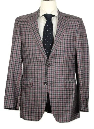 Pre-owned Samuelsohn – Gray Plaid Wool/silk/linen Flannel Blazer, Sizes 38 - 46 In Multicolor