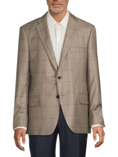 Samuelsohn Men's Plaid Wool-silk-linen Two-button Sport Coat In Brown