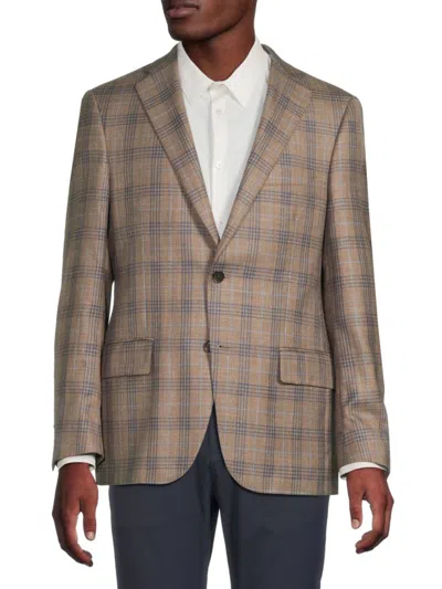 Samuelsohn Men's Plaid Wool-silk-linen Two-button Sportcoat In Brown