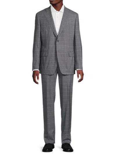 Samuelsohn Men's Windowpane Checked Wool Suit In Gray