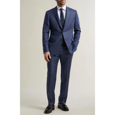 Samuelsohn Regular Fit Blue Wool Sharkskin Suit