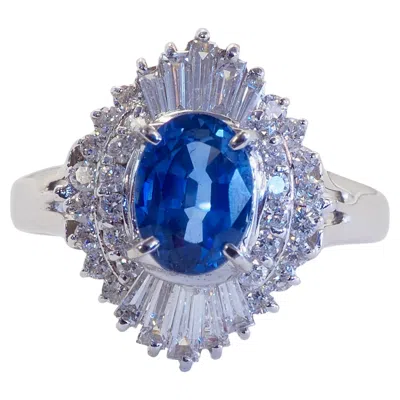 Pre-owned Samui Lapidary 18k White Gold 1.10ct Cornflower Blue Sapphire & 0.62ct Diamond Ballerina Ring