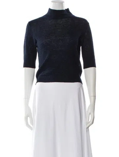 Pre-owned Samuji Linen Mock Neck Top In Blue