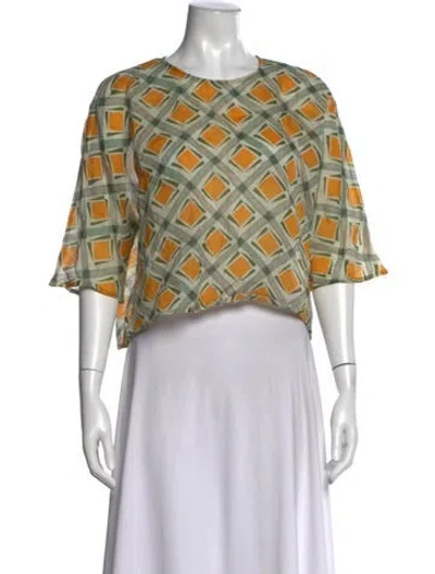 Pre-owned Samuji Printed Bateau Neckline Crop Top In Green