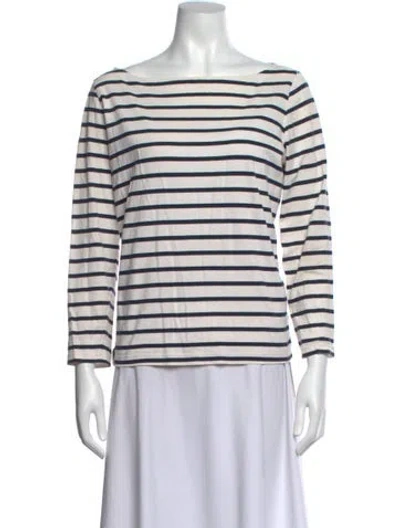 Pre-owned Samuji Striped Bateau Neckline Top In White