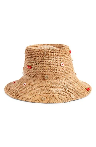 San Diego Hat Charm Embellished Raffia Bucket Hat In Brown