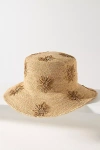 San Diego Hat Co. Floral Embroidered Straw Bucket Hat In Beige