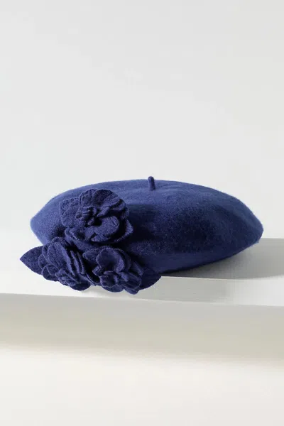 San Diego Hat Co. Wool Flower Beret In Blue
