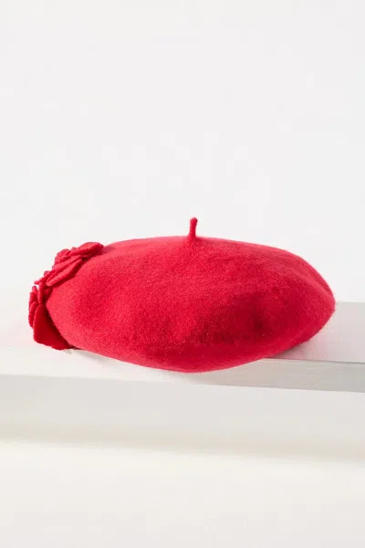 San Diego Hat Co. Wool Flower Beret In Red