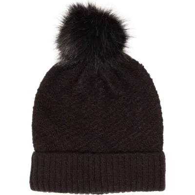 San Diego Hat Faux Fur Pompom Beanie In Black