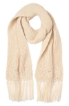 San Diego Hat Fringe Knit Scarf In Neutral