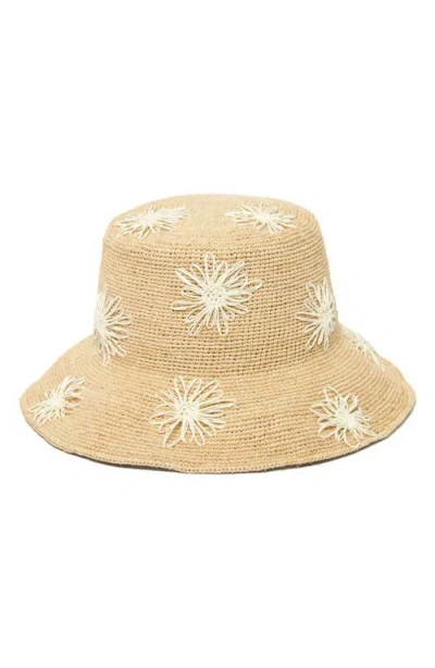 San Diego Hat Sol Embroidered Raffia Bucket Hat In Neutral
