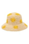 San Diego Hat Sol Embroidered Raffia Bucket Hat In Yellow