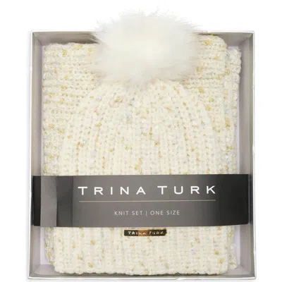 San Diego Hat X Trina Turk Pompom Beanie & Scarf Set In Neutral