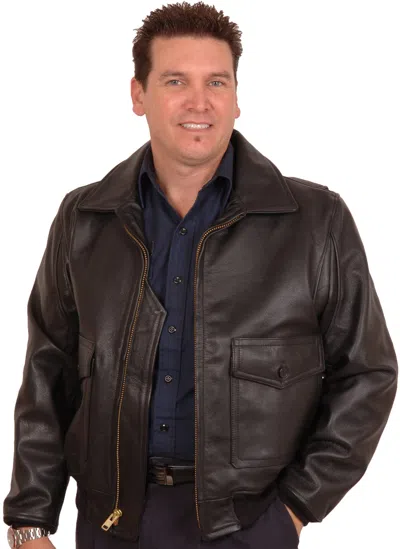Pre-owned San Diego Leather G1 Navy Cowhide Leather Bomber Jacket In Brown