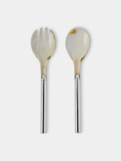 San Lorenzo 1979 Afra And Tobia Scarpa Sterling Silver And Horn Salad Servers (set Of 2) In Neutral