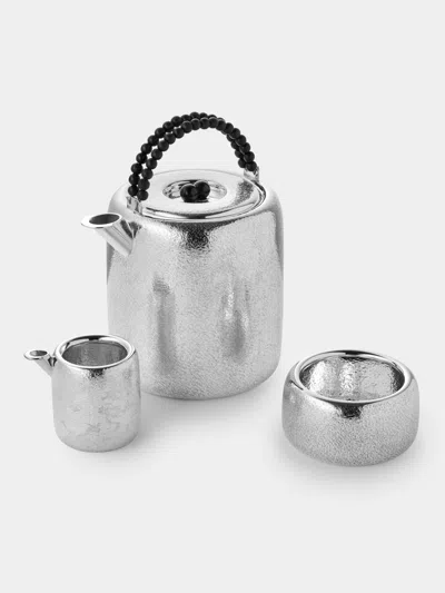 San Lorenzo 1988 Afra And Tobia Scarpa Engraved Sterling Silver Tea Service (set Of 3) In Metallic