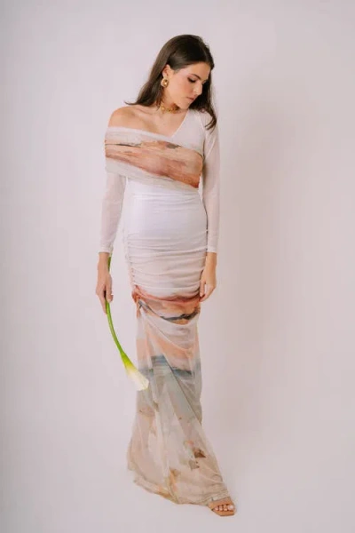 San Malo Bajareque One-shoulder Mesh Dress In White